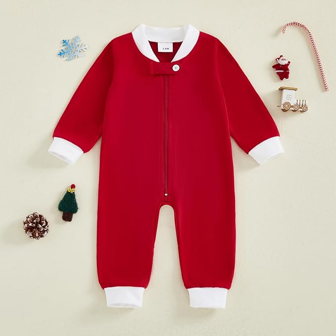 Merqwadd Baby Christmas Outfit Boy Girl Santa Cookies Zipper Onesie Infant Christmas Romper Jumpsuit