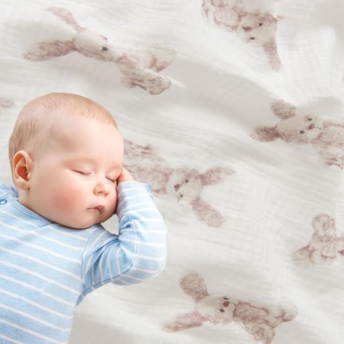 Little Jump 2 Layers Muslin Cotton Baby Blankets - Bunny Toddler Quilt Crib Blanket - Gender Neutral Crib Blanket for Baby Boys and Girls 47"x 47" (Bunny)