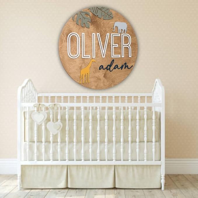 Personalized Wooden Name Sign - Custom Baby Name Signs for Nursery & Kids Room Decor - Baby Announcement Sign - Name Wall Art - Wooden Letters for Wall - Custom Round Nursery Name Sign (Design 3)