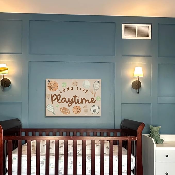 Playroom Wall Decor, Kids Toddler Boy Playroom Bedroom Sport Decor Hanging Linen Banner,Play Room Wall Decor for Kids Boys Nursery, 20x30 Inch