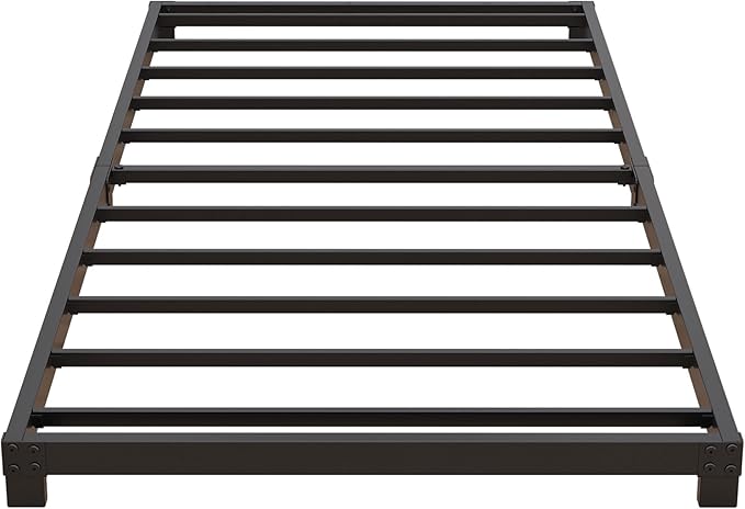 4 Inch Twin Bed Frames Low Profile, Twin Platform Bed Frame No Box Spring Needed, Heavy Duty Metal, Easy Assembly, Black