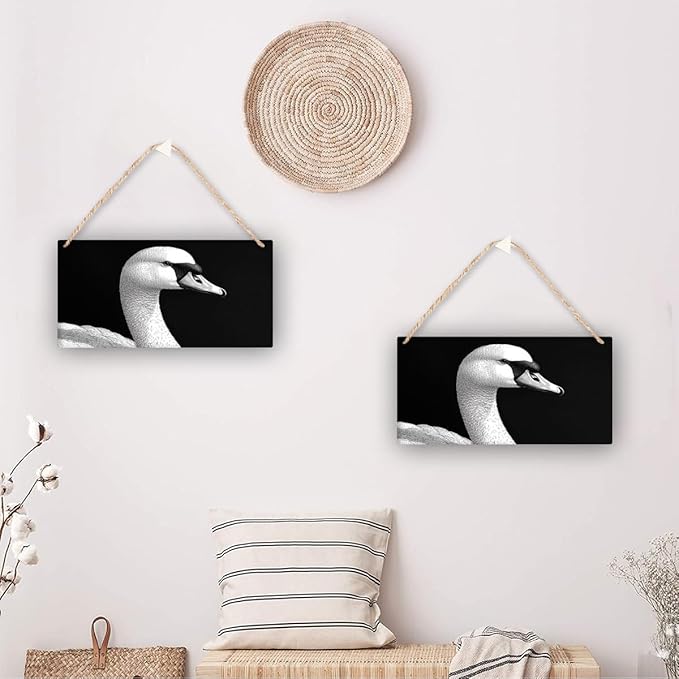 wooden Monochrome Swan Art sign wall bathroom decoration 12x6 Inch, Rustic Wood Wall Art for Bird Lovers, Farmhouse Wood Decor for Bedroom & Nursery, Elegant Home Decors