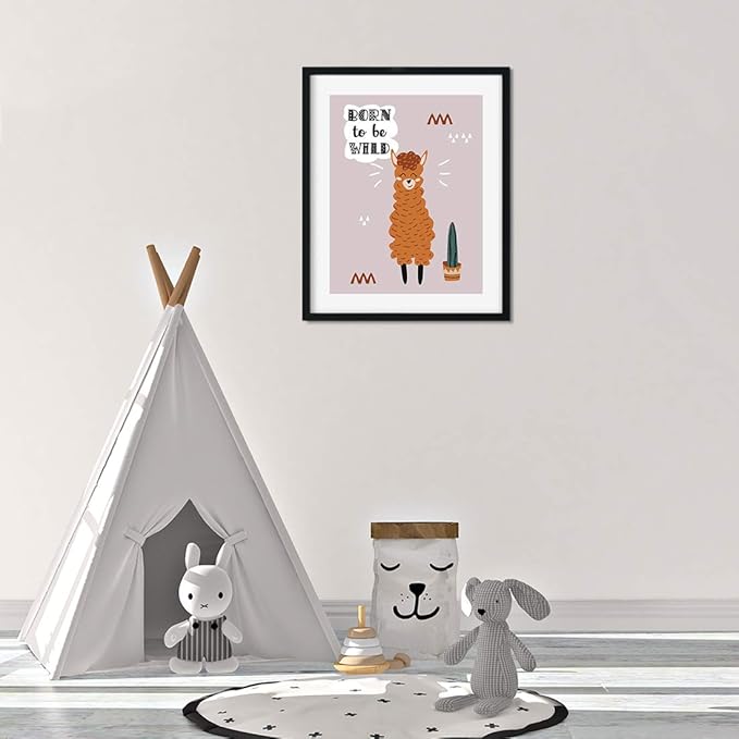 Andaz Press Nursery Kids Room Scandinavian Hello Llama Wall Art Decor Poster Prints, 8.5 x 11-inch, Scandinavian Born To Be Wild Llama Graphic, 1-Pack, Unframed
