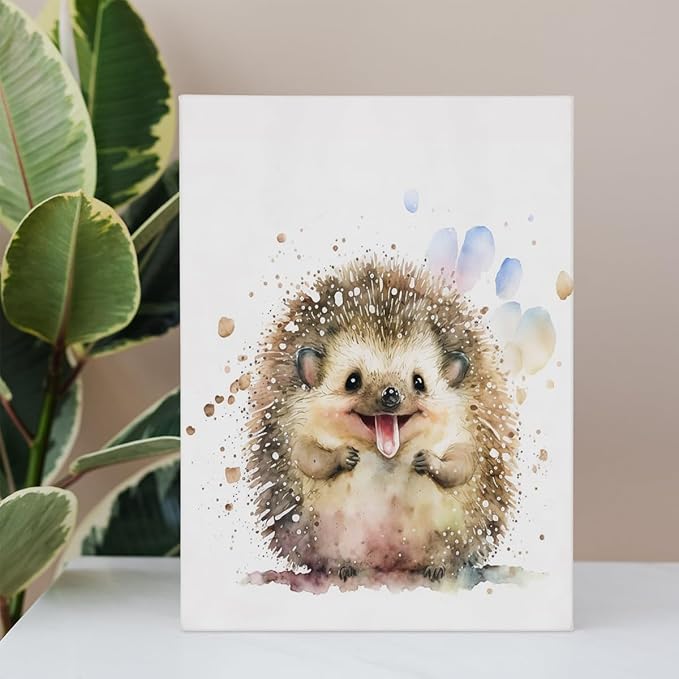 BIWSHA Baby Hedgehog Wall Art Prints, Woodland Animal Nursery Decor, Watercolor Animal Art for School Children Kids Room Bedroom Living Room, 11x14 Inch
