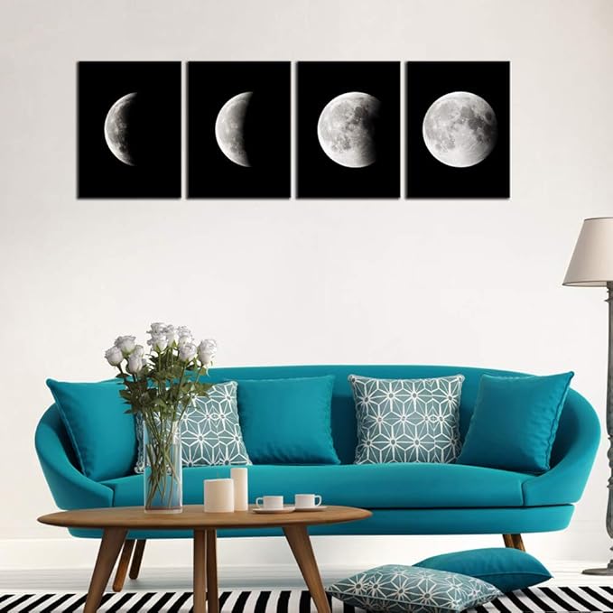 Wieco Art Eclipse of the Moon Modern Canvas Prints Wall Decorations for Living Room Abstract Space Black and White Pictures to Photo Paintings on Canvas Wall Art for Home Decorations Wall Decor