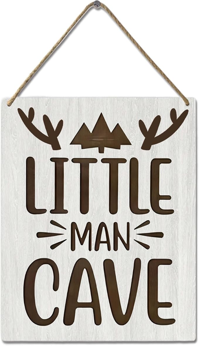 Rustic Deer Forest Animal Wood Sign, Nursery Room Decor for Boys, Little Man Cave Sign, Wooden Wall Art for Boys Bedroom, Farmhouse Signs, 10x8 Inch