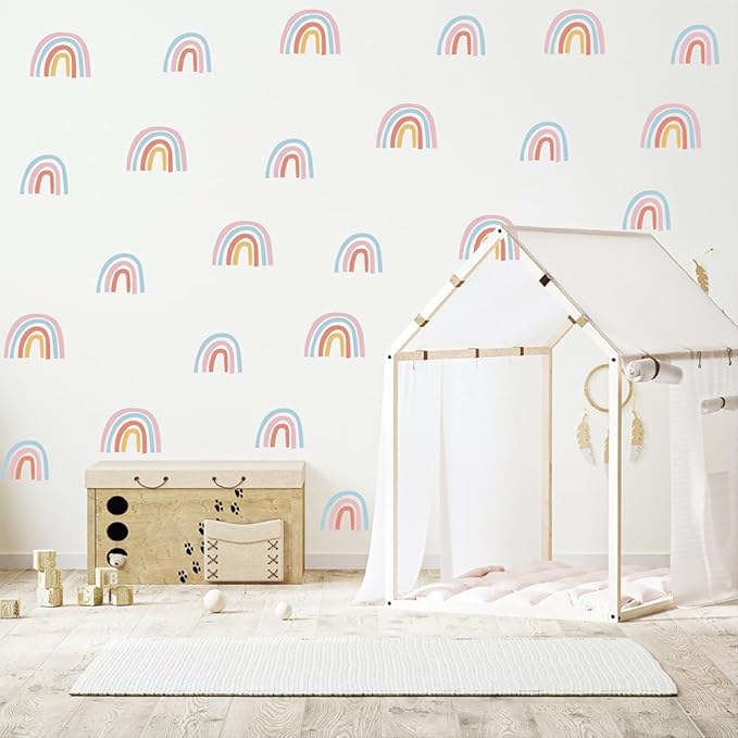 Rainbow, Stars & Dots Wall Decals for Kids Room – 160 PCS Pastel Boho Peel & Stick Waterproof Vinyl Wall Decor Stickers, 10 Sheets Removable Nursery, Bedroom & Playroom Decor(Style A)