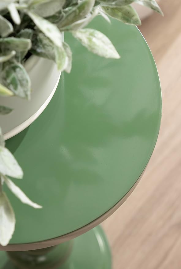 Kate and Laurel Wegner Transitional Wooden Round Drink Table, 8 x 8 x 23, Gloss Green, Modern Durable Pedestal Table for Use as Indoor Plant Stand, or Decorative Living Room Decor Accent
