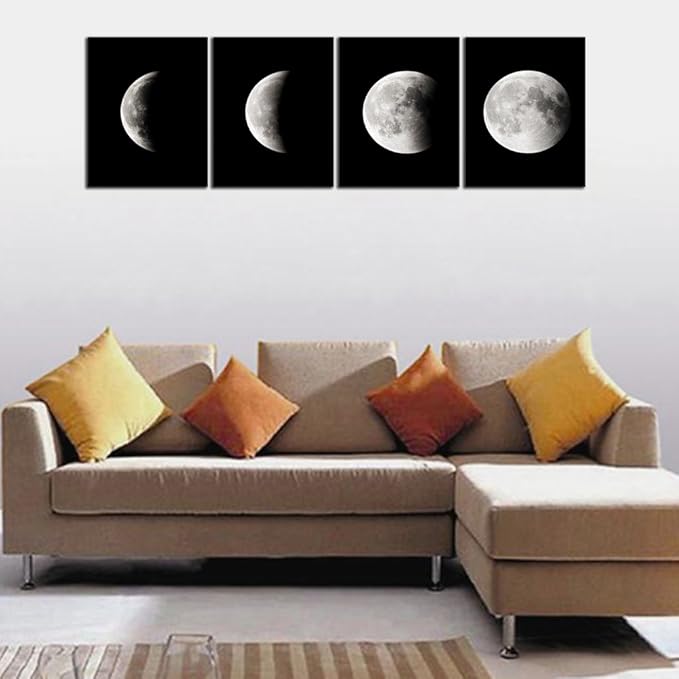 Wieco Art Moon Large Modern Giclee Canvas Prints Artwork Abstract Space Pictures Paintings on Stretched and Framed Canvas Wall Art Ready to Hang for Living Room Bedroom Home Office Decorations