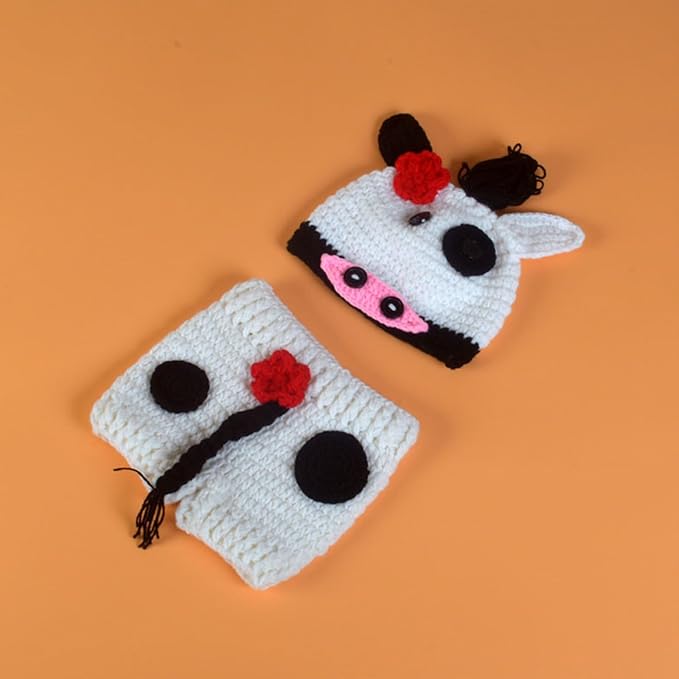 Baby Photography Props Cow Hat Crochet Shorts Infant Photoshooting Outfit Photo Posing Suit Photo Outfi PhotoShooting Clothes