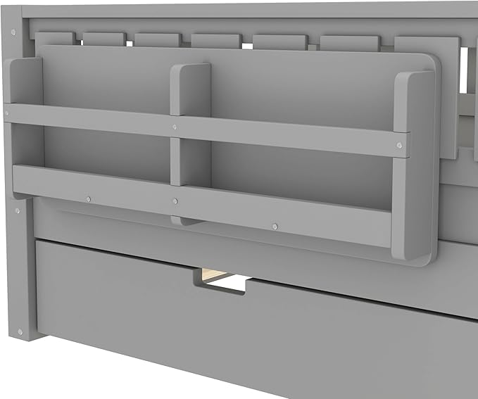 Bellemave Twin Size Kids Bed with high Rails and with Built-in Bookshelf and Trundle for Kids, Girls, Boys, Wood Montessori Bed Without Door, Gray