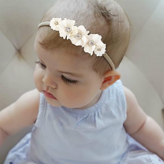 Baby Girl Floral Headband Nylon Flower Crown Elastic Hairband 3pcs Hair Accessories Gift for Girls, YM6, stretchy size