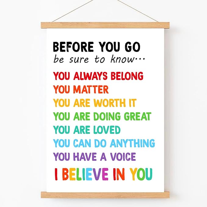 Qswo Positive Affirmations Wall Decor,Before You Go Wall Art Poster Hanger Frame,Inspirational Hanging Canvas Wall Decor for Kids Room Nursery Classroom