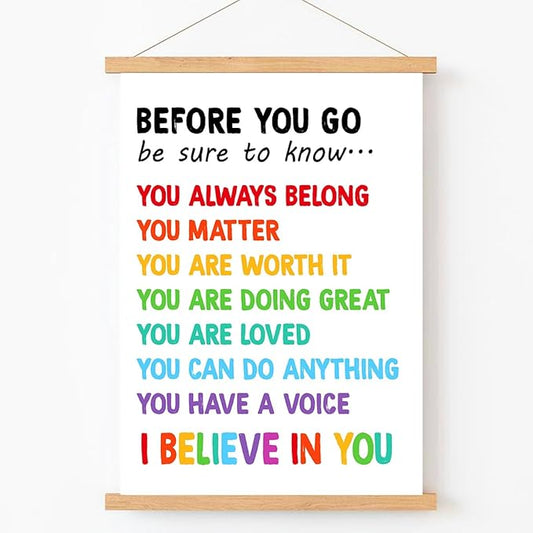 Qswo Positive Affirmations Wall Decor,Before You Go Wall Art Poster Hanger Frame,Inspirational Hanging Canvas Wall Decor for Kids Room Nursery Classroom