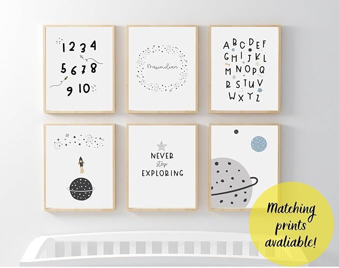 VUVUKU Birth Announcement Wall Art Space Outer Personalized Baby Stats Planets And Galaxies Details New Sign Gift