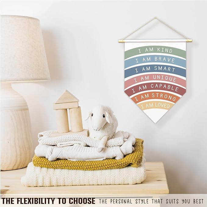 Positive Affirmations Wall Art for Kids,I Am Enough,Rainbow Inspirational Classroom Decor, I Am Kind Smart Brave Loved Nursery Banner, Bedroom Hanging Sign,Nursery Motivational School Wall Decor-B09