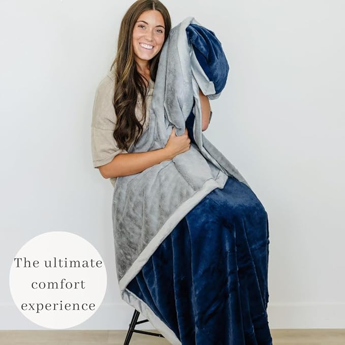 SARANONI Oversized Luxury Blanket | Breathable Super Soft, Lush, Plush Comfy Blankets for Adults | Navy/Gray - X-Large 60” x 80”