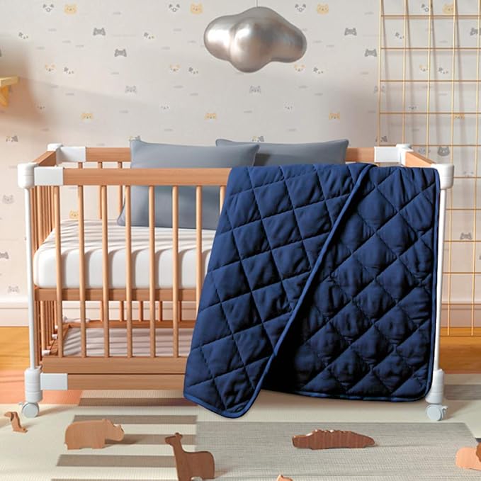 BEDSUM 100% Brushed Microfiber Down Alternative Toddler Comforter, Ultra Soft Lightweight and Warm Breathable Crib Quilted Blanket for Nursery Stroller Bed, 39x47 Inches, Navy Blue