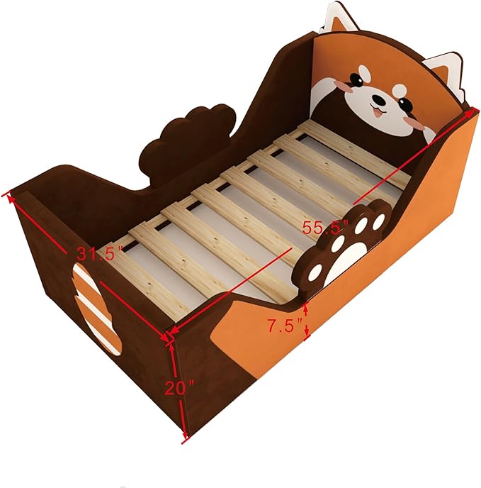 Toddler Bed, Child Bed for Kids with Extra Safty Broad, Standard Crib Size AnimalToddler Bed, Certified Fabric Toddler Beds,Toddler Floor Beds (Redpanda)