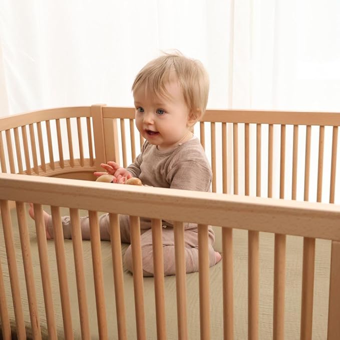Crib Sheets – Organic Cotton Muslin Fitted Crib Sheet – Standard Size for Baby Boy and Baby Girl 28" x 52" Ultra-Soft and Breathable. 2-Pack (Fog/Sage Green)