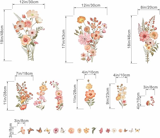 Boho Flower Wall Stickers for Girls: Nursery Baby Room Peel and Stick Removable Wall Decals for - Ages 1-12 Years Vinyl Wall Decor