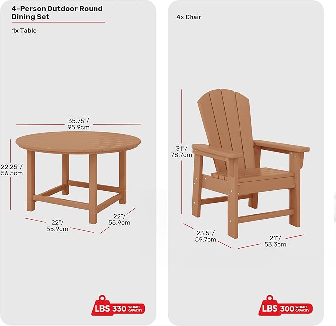 Costaelm Paradise Kids 5-Piece HDPE Outdoor Patio Round Dining Table and Chairs Set, Teak