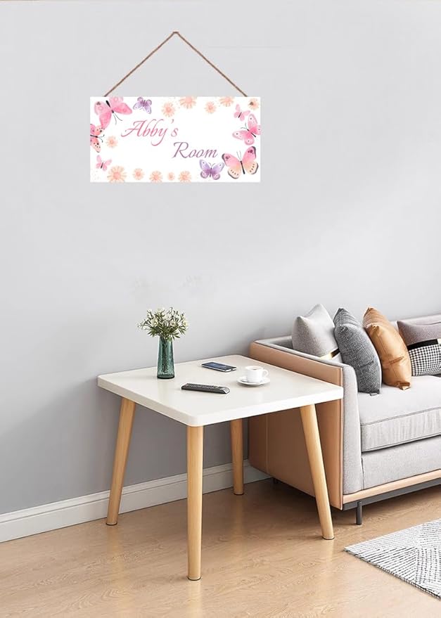Personalized Sign Cute Butterfly Sign Fantasy Art Décor For Kids Room Custom Name Door Wall Decor, Flower Floral Nursery Art Girls Room Baby Boys Bedroom