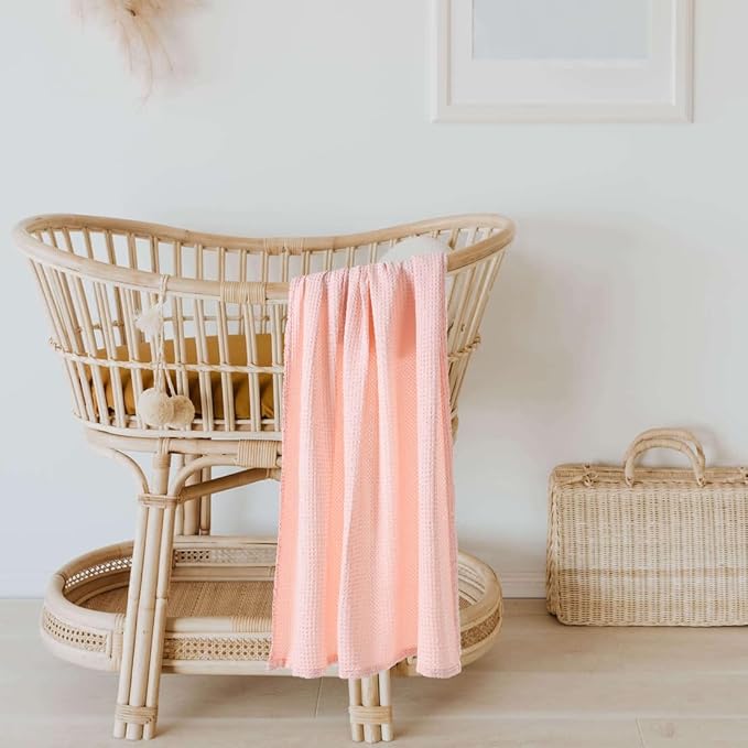 36” X 40” Inches Cooling Baby Waffle Weave Blanket, Ultra-Soft Lightweight Receiving Blanket for Newborn, Breathable Comfortable Baby Swaddle Blanket for Boys and Girls(Lemonade)