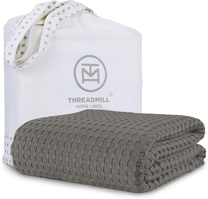 Threadmill Cooling Waffle Blanket King Size | Breathable, Lightweight and Cooling | Made from Rayon Derived from Bamboo | Waffle Throw Blanket for Couch and Sofa | 106 x 92 Inches | Scottish Grey