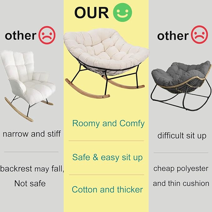 Patio Rocking Chair Papasan Glider Rocker Accent Armchair Comfy Rocking Papasan Chair for Living Room Porch Balcony Patio
