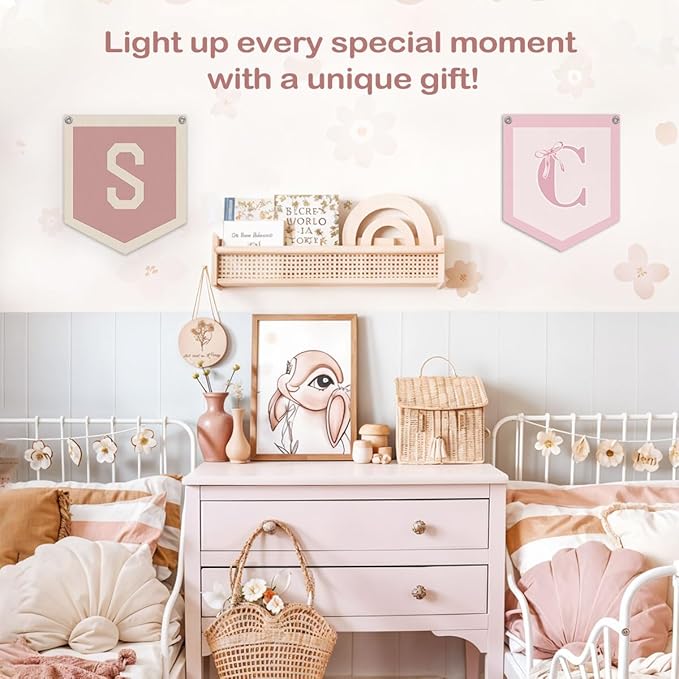 Lacama Pink Initial Personalized Preppy Banner, Baby Shower Decor Gifts, Wall Decor for Women Teen Girl, Vintage Room Decor Toddler Room Bedroom Playroom Front Door Birthday Gift(S)