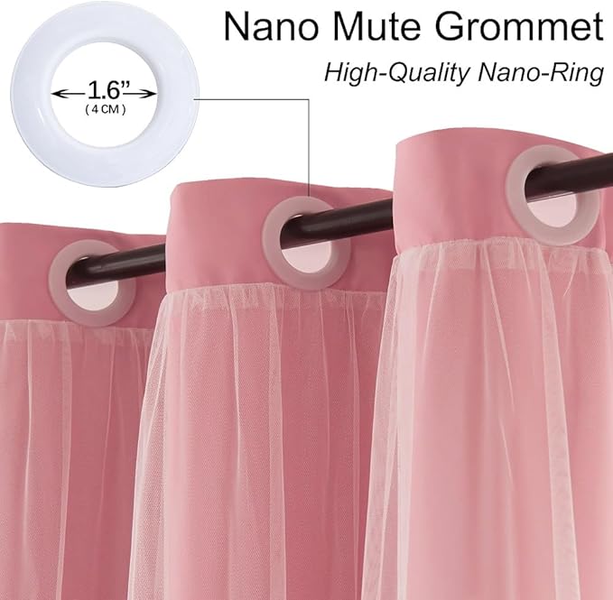 Pink Curtains for Girls Bedroom Cute - Aesthetic Star Cutout Blackout Double Layer with Sheer Overlay, 60 Inch Length 2 Panels Kids Room Curtain Baby Nursery Decor Short Drapes