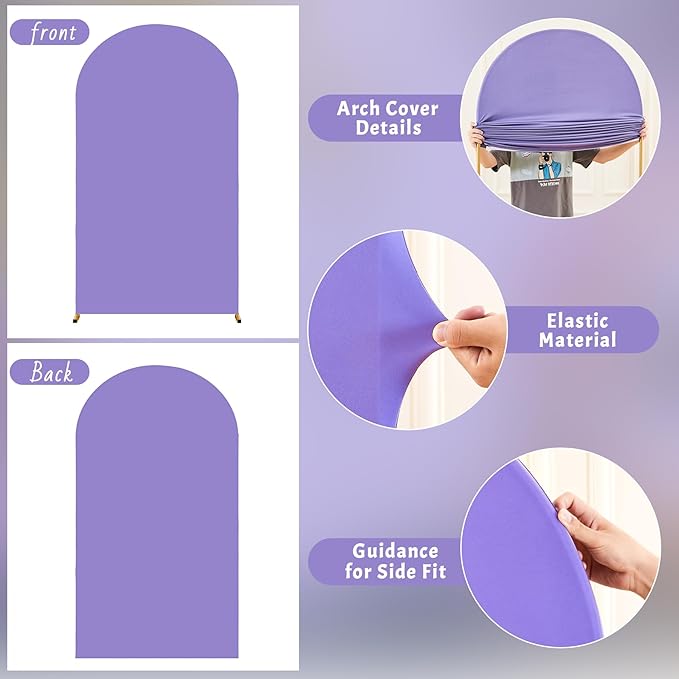 Lavender Arch Cover 6.6FT Spandex Fitted Wedding Arch Stand Covers Round Top Chiara Arch Covers Stretchy Backdrop Cover for Birthday Party Ceremony Banquet Decoration
