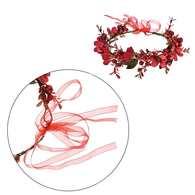 TOECWEGR Christmas Headband Flower Crown Floral Wreath Red Berry Pine Cone Crown Forest Woodland Wedding Halo (SD-A)