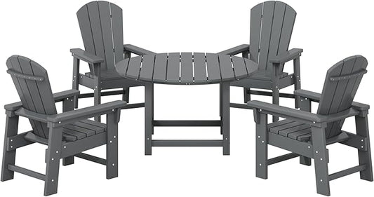 Costaelm Paradise Kids 5-Piece HDPE Outdoor Patio Round Dining Table and Chairs Set, Gray