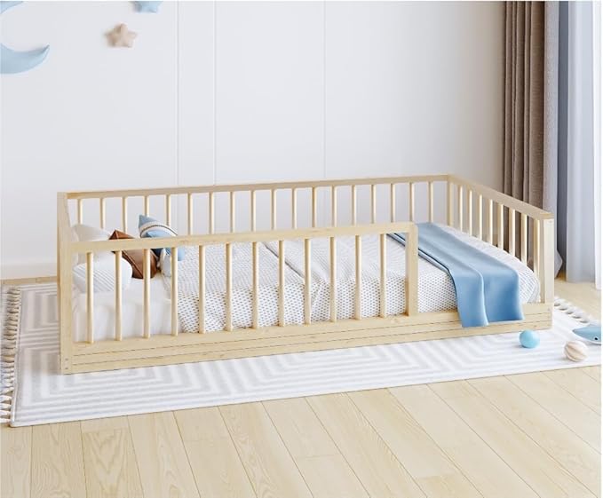 Montessori Slatted Floor Bed for Boys and Girls | Slatted Bed with Natural Solid Pine Frame | Sturdy Designed Floor Bed for Children (Full)