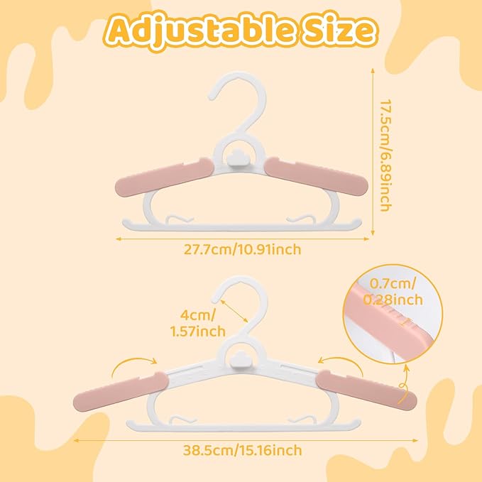 40 Pack Baby Clothes Hangers, 11-15" Adjustable Non-Slip Thickened Kid Hangers for Nursery Closet Toddlers Infant Children to Teenager (Pink)