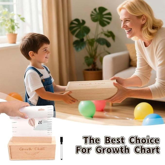 CEYAZYE Growth Chart for Wall, 7 Ft Height Chart Measurement for Kids, Waterproof Canvas Wall Tracker Ruler with Wooden Keepsake Box, Hook& Marker Pen, Neutral Nursery Room Decor Gift for Baby to Teen