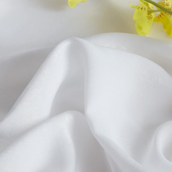 Melodieux White Velvety Semi Sheer Curtains 84 Inches Long for Bedroom, Living Room Elegant Soft Texture Rod Pocket Voile Drapes, 52 by 84 Inch (2 Panels)
