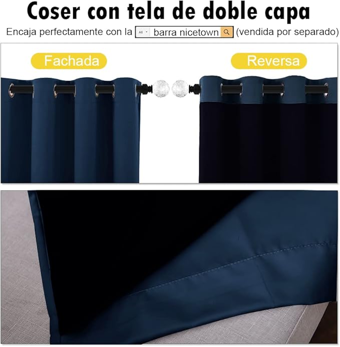 NICETOWN 100% Blackout Curtains with Black Liners, Thermal Insulated 2-Layer Lined Drapes, Energy Efficiency Small Window Draperies for Dining Room (Navy Blue, 2 Panels, 42 inches W by 54 inches L)