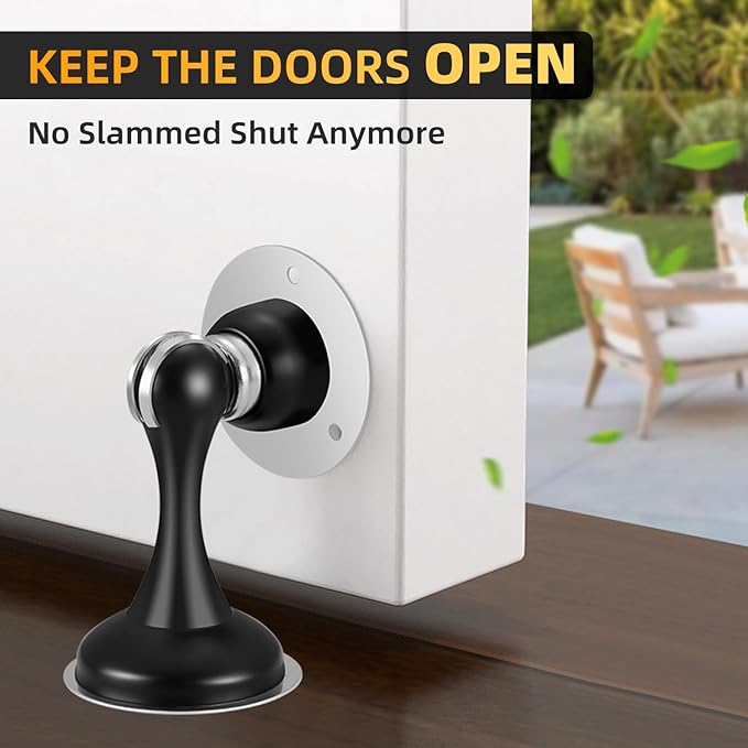 YDAJIURI 2Pack Magnetic Door Stop No Drilling Door Stop with 3D Adhesive Tapes Keep Door Open Door Stainless Steel Screws for Stronger Mount (Black)
