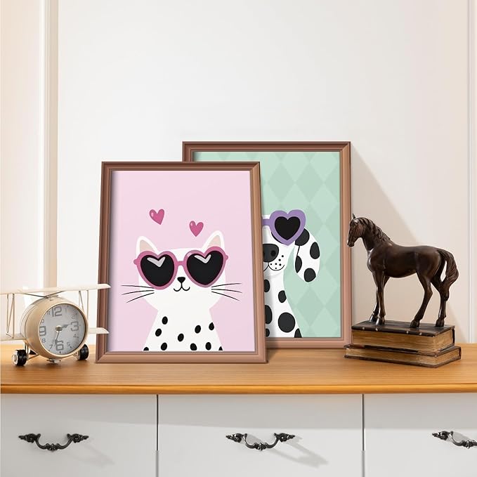 VONTP Pastel Rainbow Classroom Dog Cat Wall Art Decor, Dalmatian Cat Classroom Prints Poster Wall Decorations for Kids Girl Nursery Toddler Room Bedroom Playroom, 8x10 Inch Set of 4 (Unframed)
