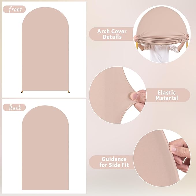 Nude Arch Cover 7.2FT Spandex Fitted Wedding Arch Stand Covers Round Top Chiara Arch Covers Stretchy Backdrop Cover for Birthday Party Ceremony Banquet Decoration
