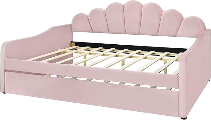 Bellemave Full Size daybed with Trundle for Adults, Kids, Girls, Teens, Full Size daybed with Trundle for Living Room, Velvet, Pink