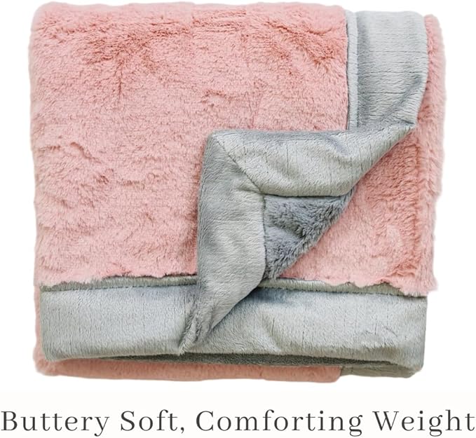 SARANONI Luxury Receiving Blankets for Babies | Ultra-Soft Lush and Boutique Quality Baby Blanket | Light Pink/Gray - 40” x 30”