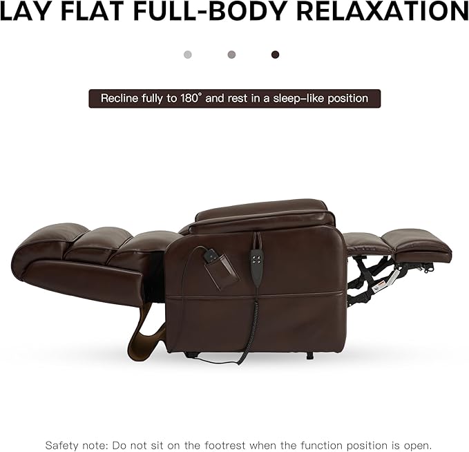 DYNOX 350 LBS Power Lift Recliner Chair for Elderly, Medium Size Dual Motor Lay Flat Infinite Positions Recliner with Heat & Massage(9188,Faux Leather,Brown)