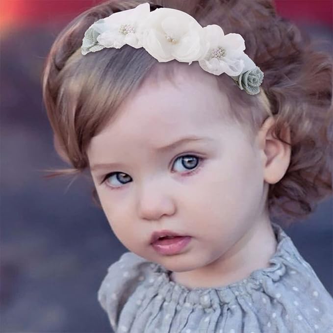 Baby Girl Floral Headband Nylon Flower Crown Elastic Hairband 3pcs Hair Accessories Gift for Girls，stretchy size 3pcs/set