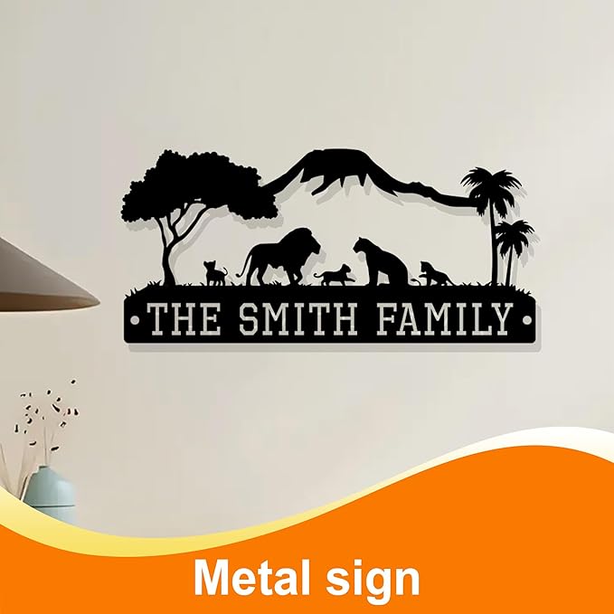 Lions Wall Art, Personalized Family Name Sign, Custom Signs Outdoor Metal, Lion Decor, Porch Decor, Personalized Birthday Gifts for Men Who Love Wildlife/Nature
