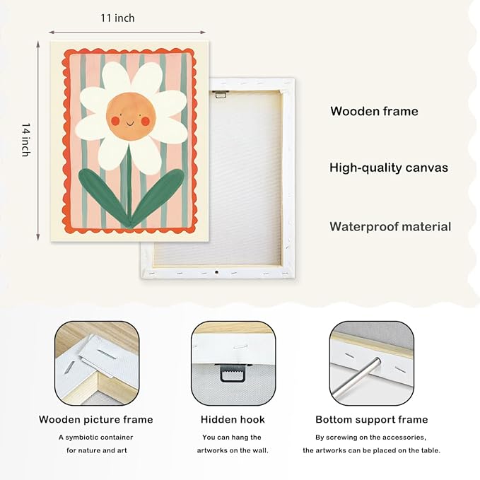 SZERE Cute Kids Smile Floral Canvas Art Decor Posters , flower Room Bedroom Bathroom Playroom Dorm Classroom Canvas Wall Decor Aesthetic for Nursery Kids Teen Girls Gifts,11x14 Inch Set of 4 Pcs classroom Pictures