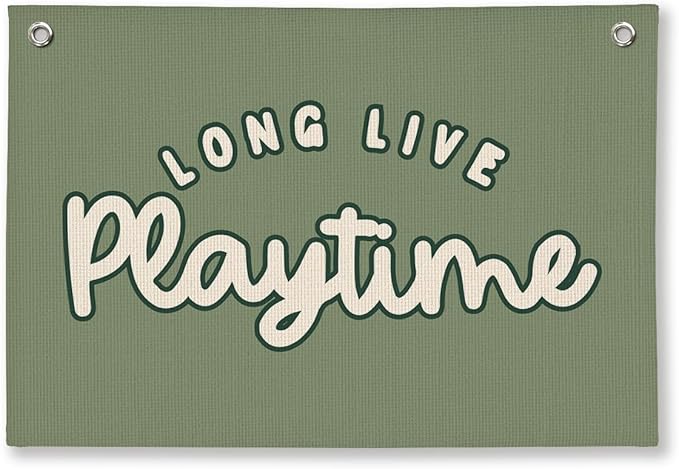 Playroom Decor for Boy, Long Live Playtime Wall Hanging Linen Banner, Blue Striped Wall Flag for Kids Room Nursery Playroom Decor, 20x30 Inch-Green